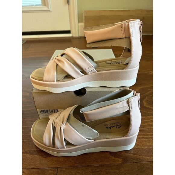 Clarks Womens 6.5 W Clara Rae Ankle Strap Wedge Sandals Light Pink NEW - Picture 2 of 8